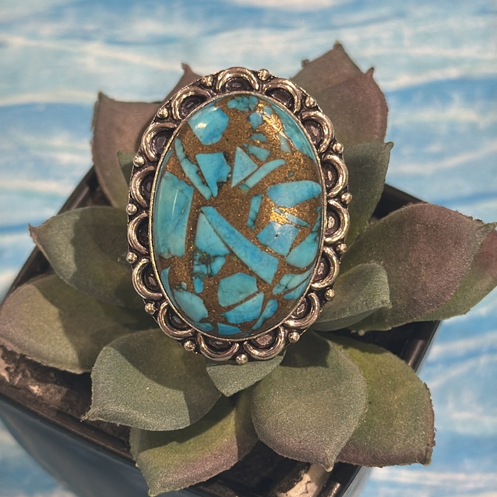 Copper Turquoise Silver Ring - image 1